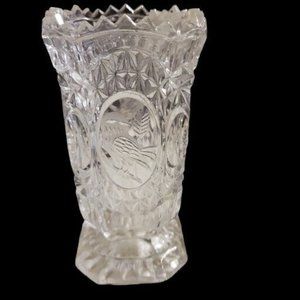 Hofbauer Clear Vintage Square Crystal Footed Vase The Byrds  Collection 6" EC
